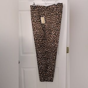 MICHAEL Michael Kors Leopard Print Cropped Ankle Pants in Brown & Black